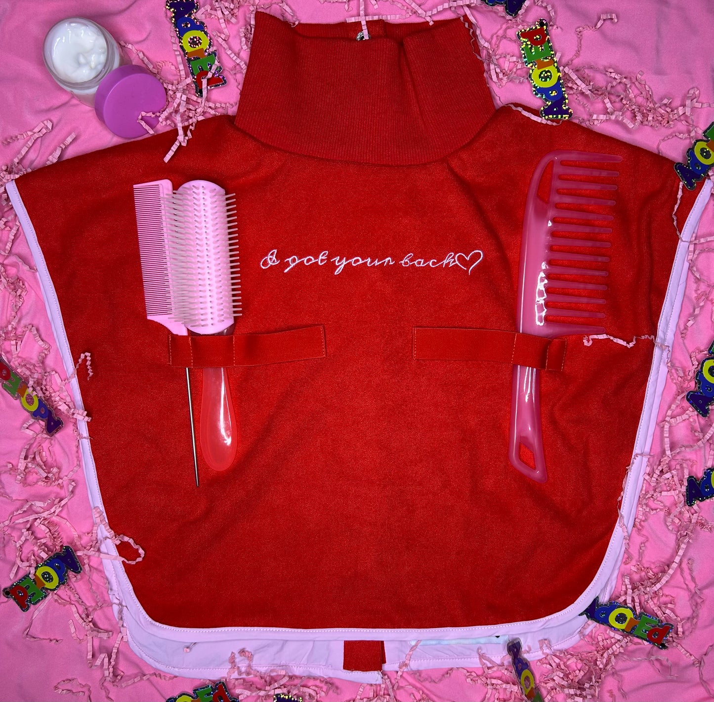 Turtleneck Hair-Bib - Red