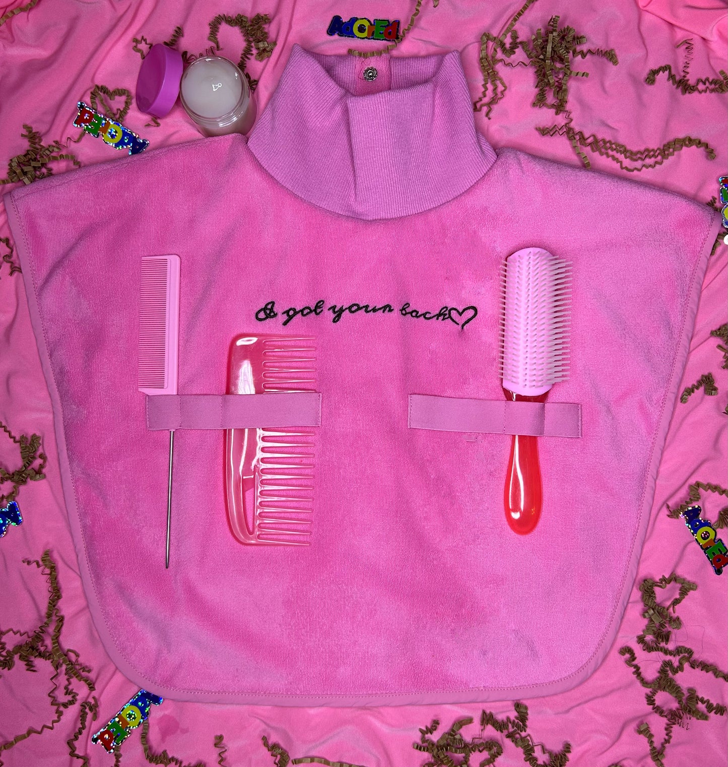 Turtleneck Hair-Bib - Pink