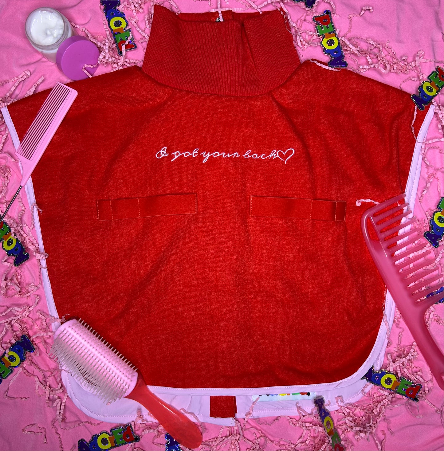 Turtleneck Hair-Bib - Red